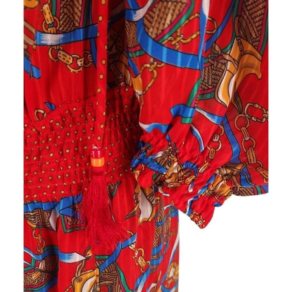 Vintage 80'S Diane Freis Equestrian Maxi Dress Size M Red VTG - Picture 6 of 10